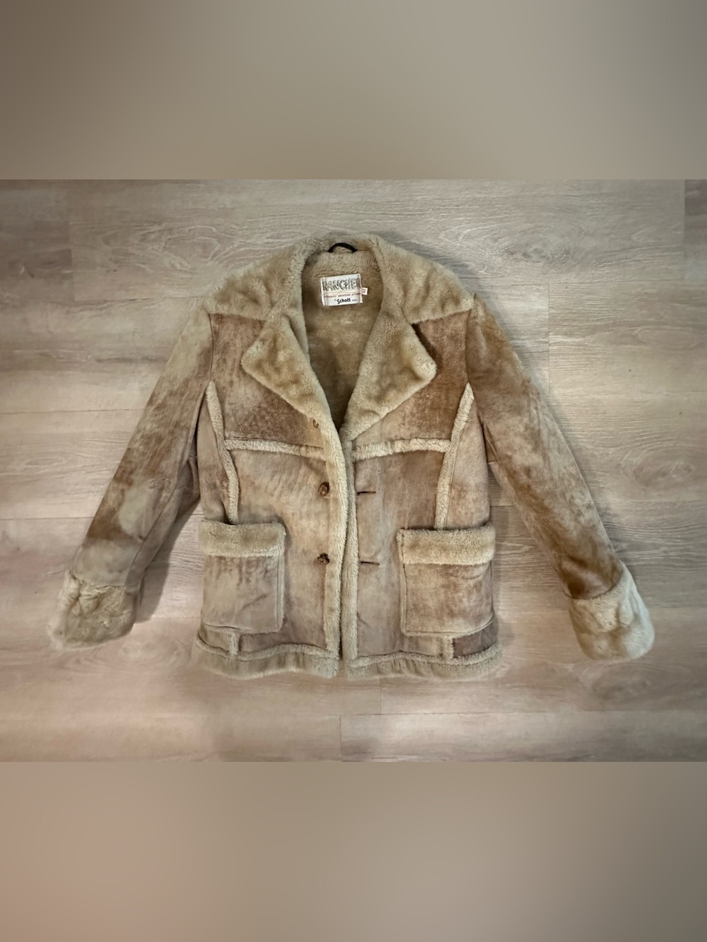 Vintage Schott NYC Rancher Shearling Jacket Tan Western Coat Men’s 42 USA